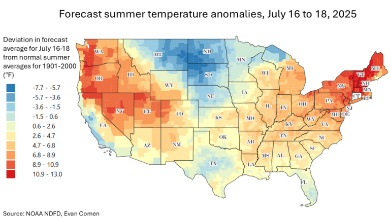 24 Counties Where Summer Temperatures Will Be 10°F Above Normal