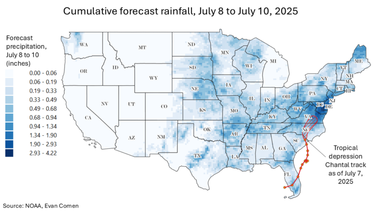 Tropical Depression Chantal to Bring More Than 4 Inches of Rain to These Cities This Week