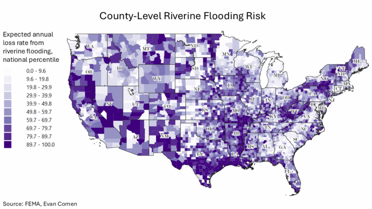 Inland Counties With the Greatest Flood Risk