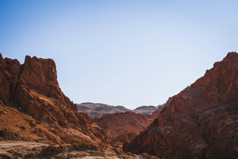 a view of a mountain range from the bottom of a canyon