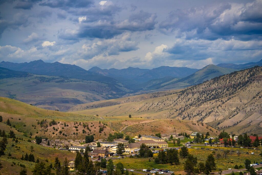 Valley with mountains and a small town below