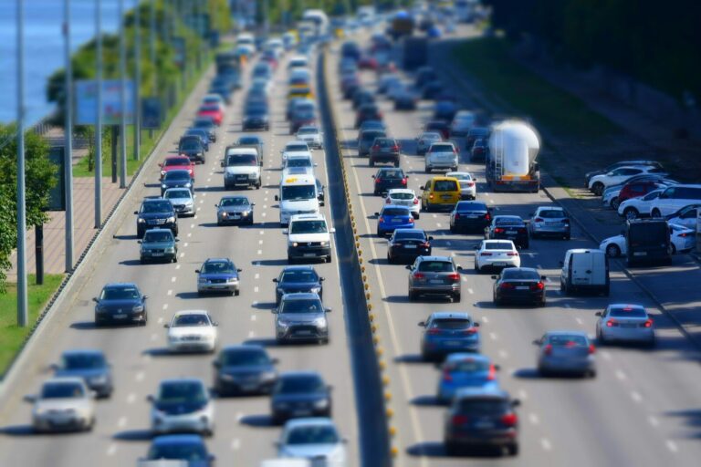 a high angle view of cars on a road