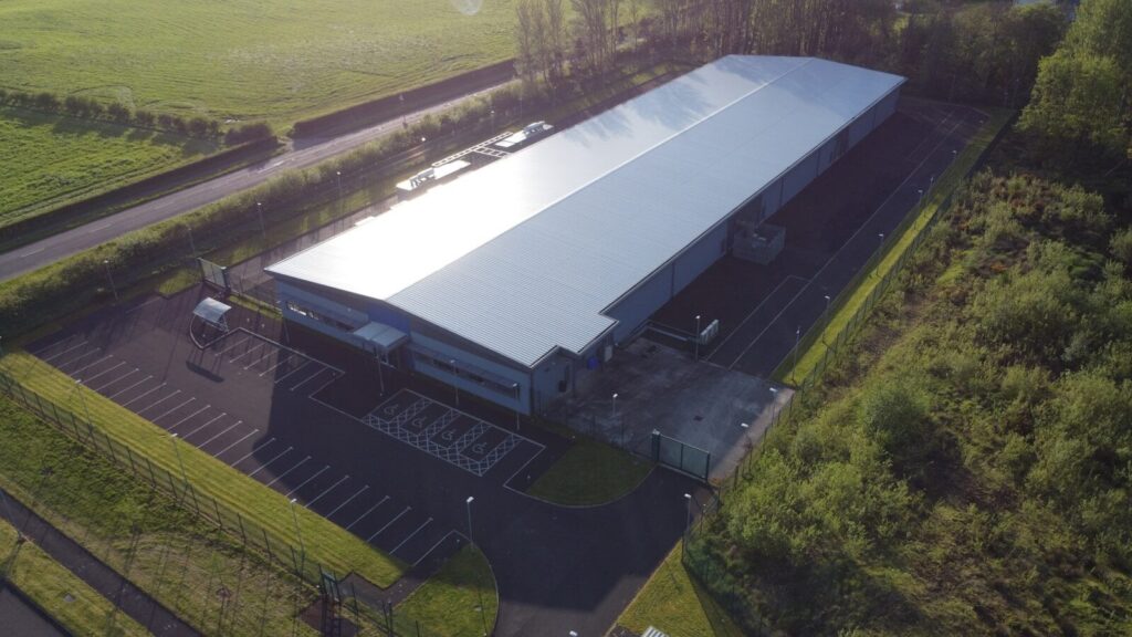 an aerial view of a large industrial building