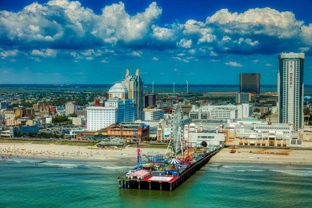 atlantic city, new jersey, america, hdr, pier, sea, ocean, city, urban, skyline, resorts, nature, sky, clouds, tourism, aerial view, seashore, beach, holiday, buildings, atlantic