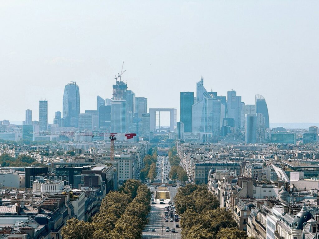A view of the city of paris from the top of the eiffel tower